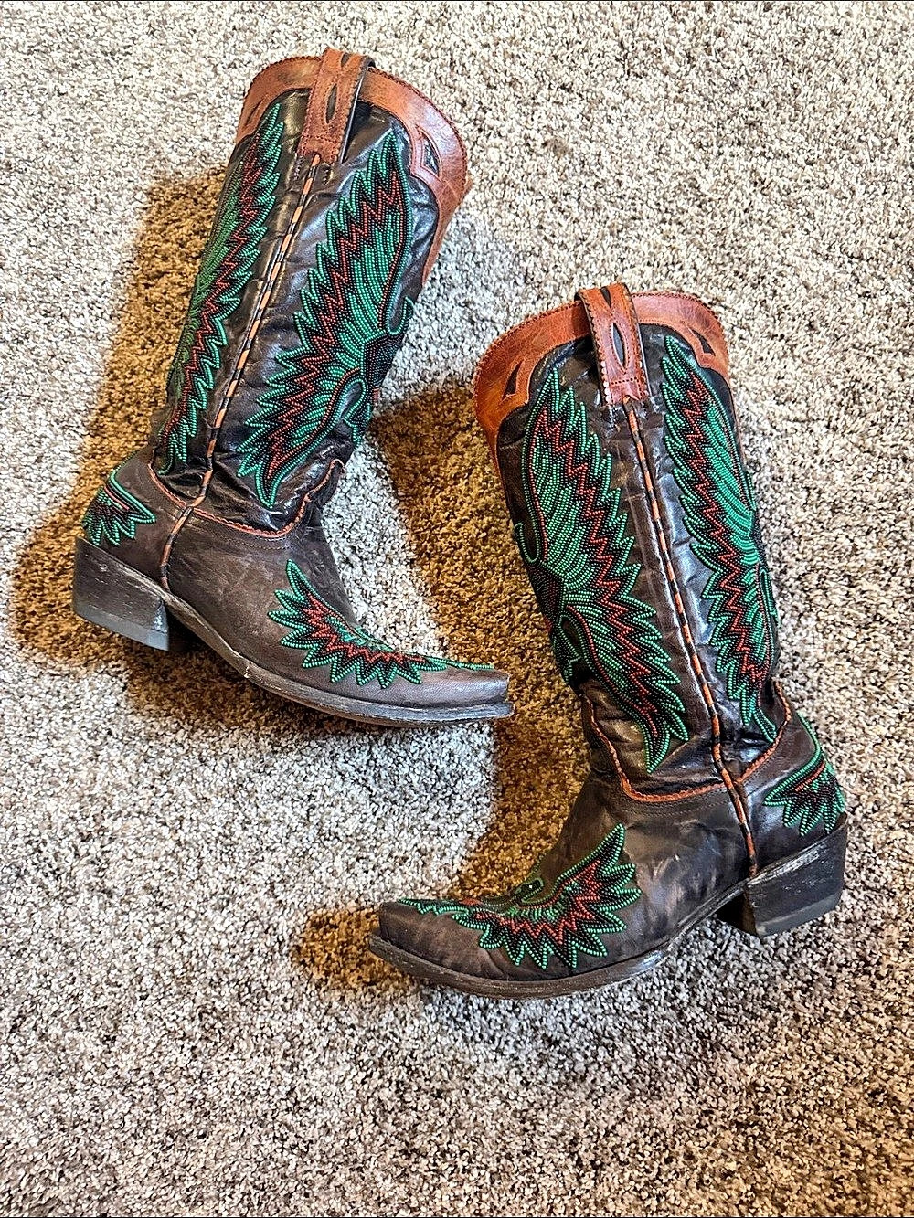 Old Gringo Beaded Western Boots in Brown & Green